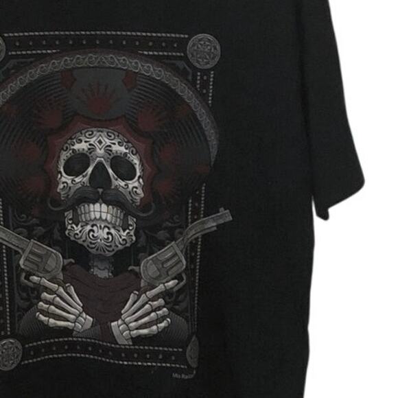 Mis Raices Charro Hat Sm Red Velvet Accents Graphic T Shirt Skull Guns Western - Picture 2 of 7